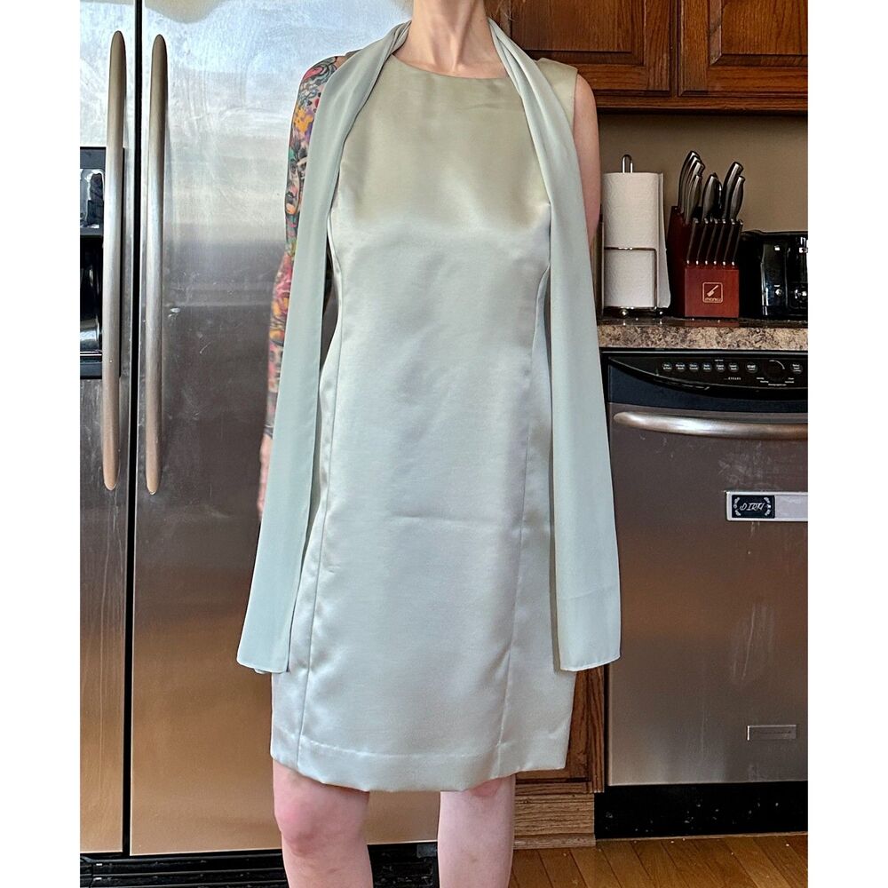 Donna Ricco Green Petite Sheath Dress with matching sash Size 12 Petite